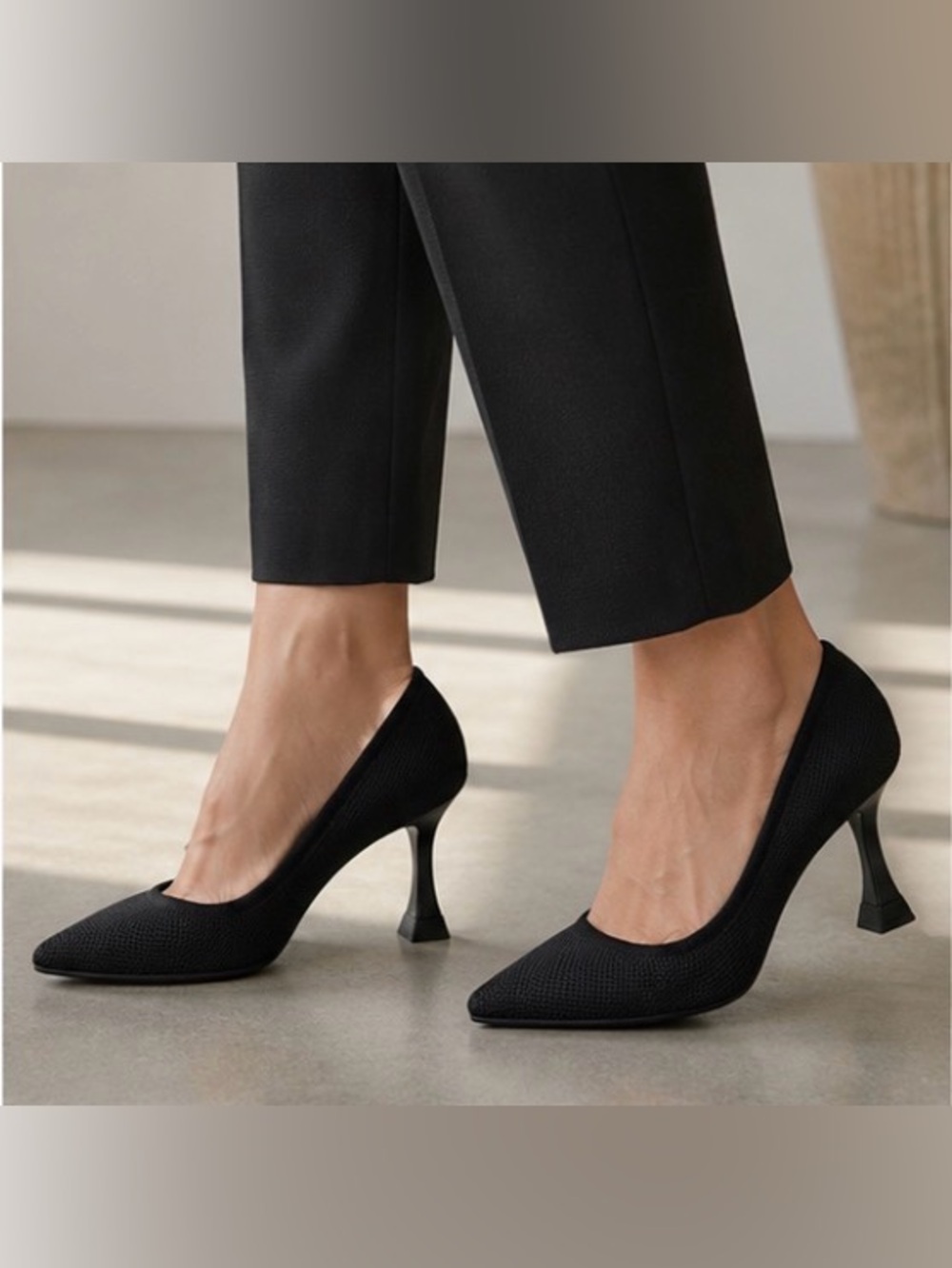 New! Cosy Island Soft Bounce Pointed Toe Pump Black Knit Sculpted Heel Sz 8